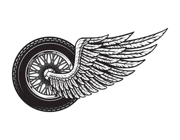 老式带翼摩托车车轮概念隔离矢量图解 — 图库矢量图片