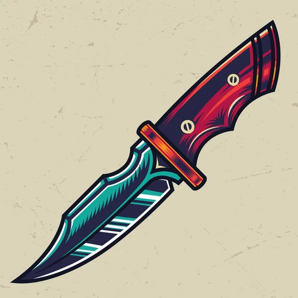 Colorful Sharp Military Knife Concept Vintage Style Isolated Vector Illustration — Stock Vector
