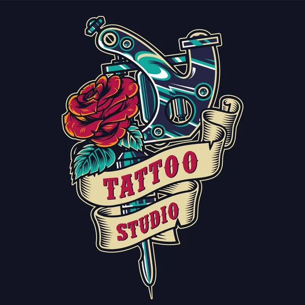 Tatuering Salong Vintage Färgglada Badge Med Band Runt Professionell Tatuering — Stock vektor