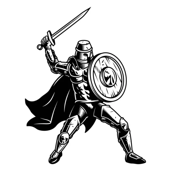 Medival Warrior Shield Vector Vintage Illustration — Stock Vector