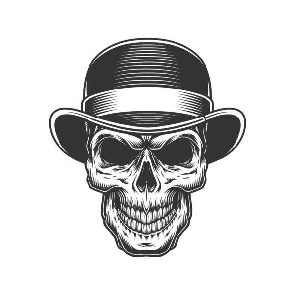 Skull Bowler Hat Vector Vintage Illustration — Stock Vector