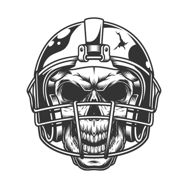 Crâne Dans Casque Football Illustration Vectorielle Vintage — Image vectorielle