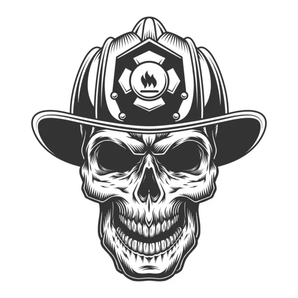 Череп Шлеме Пожарного Векторная Винтажная Иллюстрация — стоковый вектор