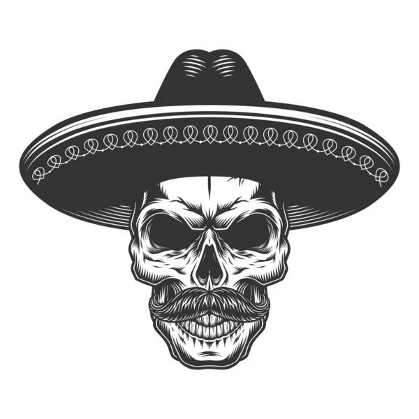 Totenkopf Mexikanischen Sombrero Hut Vektorillustration — Stockvektor