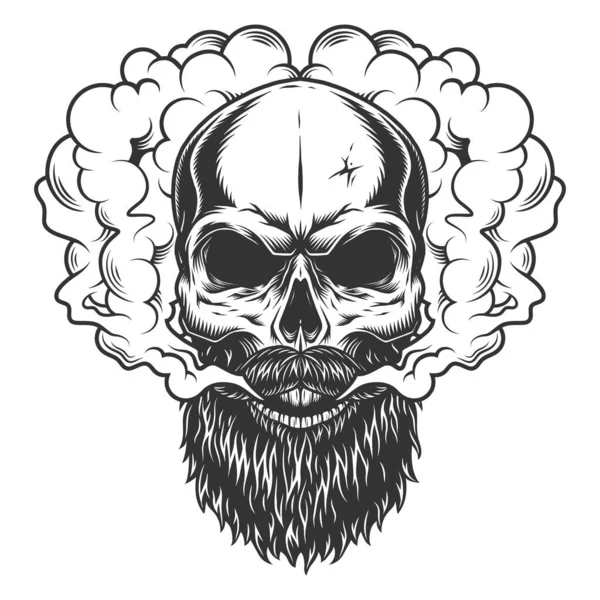 Crâne Avec Barbe Moustache Dans Fumée Illustration Vectorielle — Image vectorielle