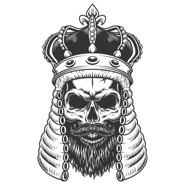 Crâne Dans Perruque Couronne Juge Illustration Vectorielle — Image vectorielle