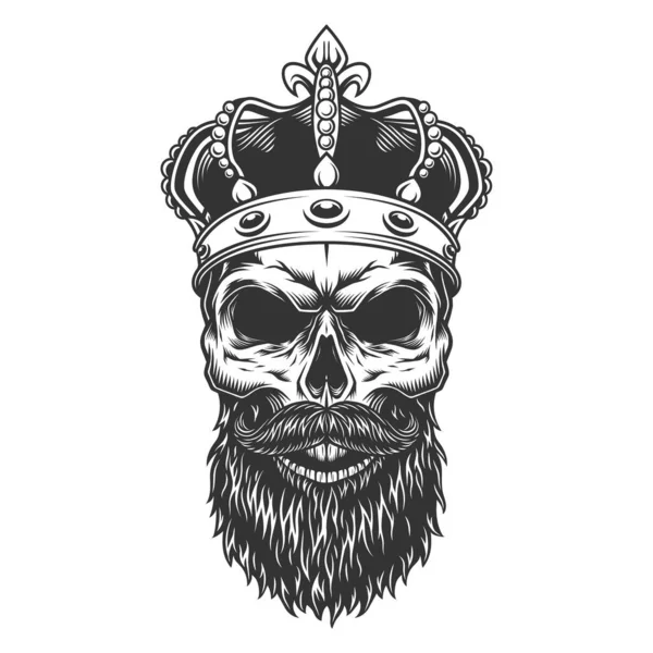 Череп Бородой Короне Векторная Иллюстрация — стоковый вектор