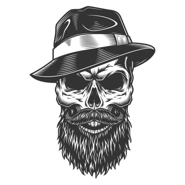 Fötr Şapkalı Kafatası Vektör Çizimi — Stok Vektör