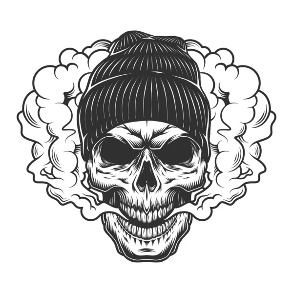 Skull Vaper Koncept Mössa Mössa Vektorillustration — Stock vektor