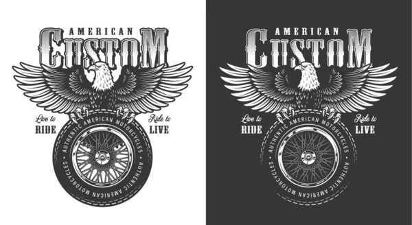 Emblema Del Motociclista Con Águila Ilustración Vectorial Vintage — Vector de stock