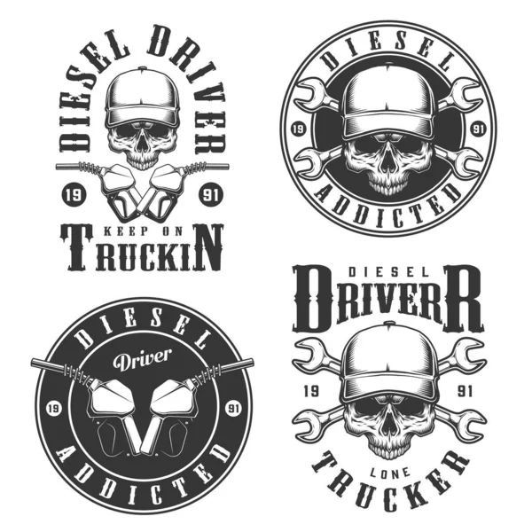 Conjunto Emblemas Motoristas Caminhão Vintage Ilustração Vetorial —  Vetores de Stock