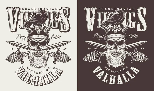 Shirt Imprimé Avec Tête Viking Dans Style Vintage Illustration Vectorielle — Image vectorielle