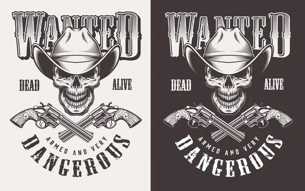 Busca Estampado Vaquero Con Calavera Estilo Vintage Ilustración Vectorial — Vector de stock