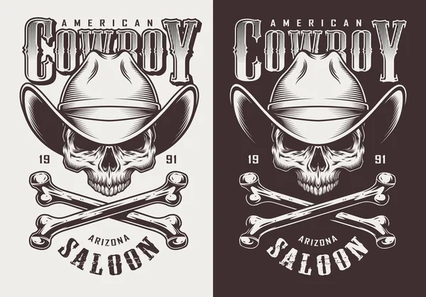 Monochrome Vintage Emblems Cowboy Vector Illustration — Stock Vector