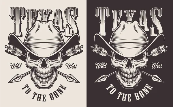 Emblèmes Vintage Monochromes Avec Cowboy Texas Illustration Vectorielle — Image vectorielle