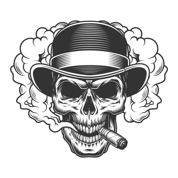 Κρανίο Σύννεφο Καπνού Και Καπέλο Μπόουλερ Εικονογράφηση Διανύσματος — Διανυσματικό Αρχείο