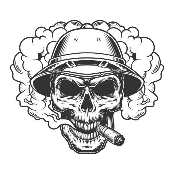 Κρανίο Σύννεφο Καπνού Και Καπέλο Σαφάρι Εικονογράφηση Διανύσματος — Διανυσματικό Αρχείο