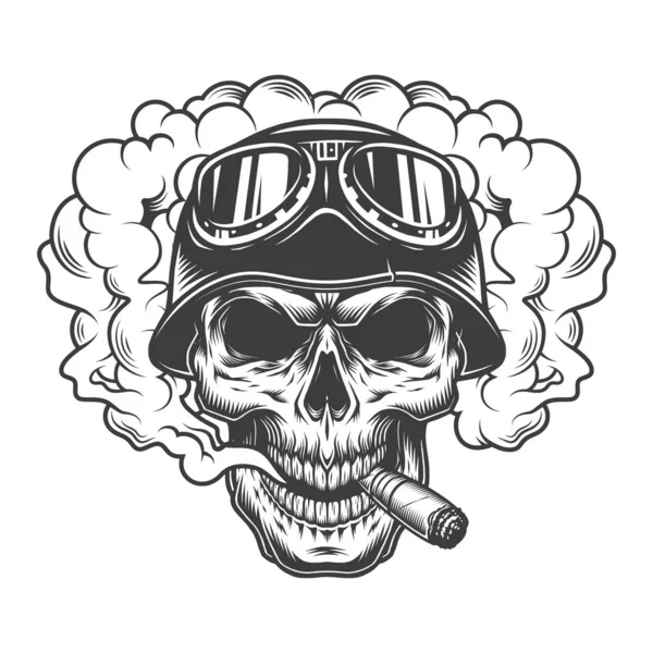 煙雲とバイカーヘルメットの頭蓋骨 ベクターイラスト — ストックベクタ