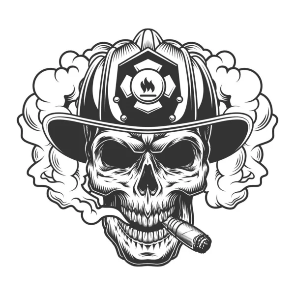 Cráneo Nube Humo Casco Bombero Ilustración Vectorial — Vector de stock