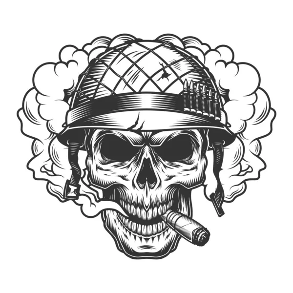Skull Smoke Cloud Soldier Helmet Vector Illustration — Stock Vector