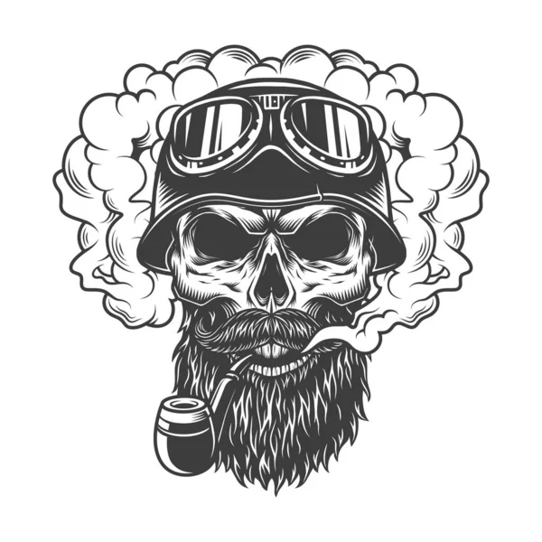 Crâne Dans Nuage Fumée Casque Motard Illustration Vectorielle — Image vectorielle
