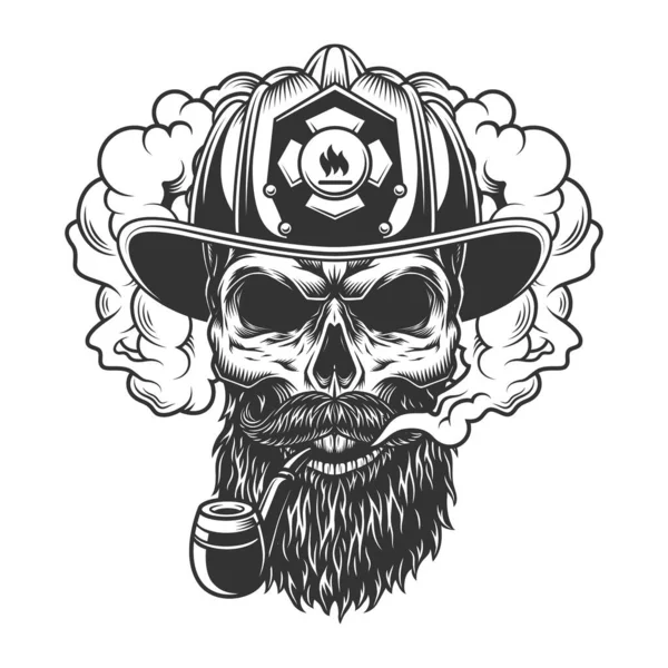 Crâne Dans Nuage Fumée Casque Pompier Illustration Vectorielle — Image vectorielle