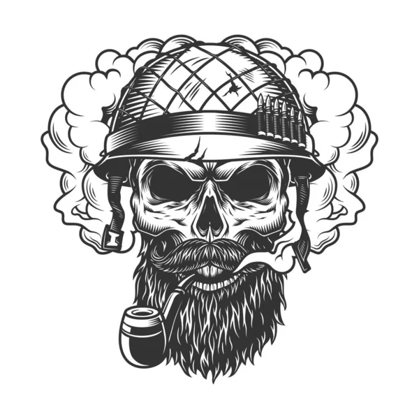 Skull Smoke Cloud Soldier Helmet Vector Illustration — Stock Vector