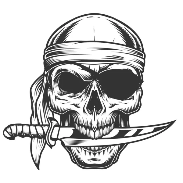 Crâne Avec Couteau Illustration Vectorielle Concept Pirate — Image vectorielle