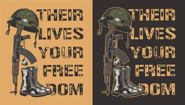 Армейский Мотивационный Плакат Пистолетом Шлемом Сапогом Векторная Иллюстрация — стоковый вектор