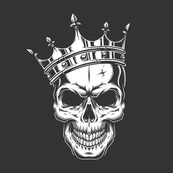Vintage Monochrome Prince Skull Crown Isolated Vector Illustration — Stock Vector