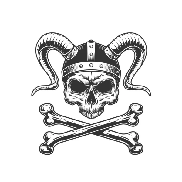 Crâne Viking Sans Mâchoire Casque Métallique Avec Cornes Croisés Illustration — Image vectorielle