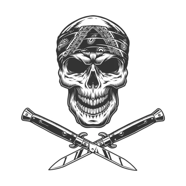 Вінтажний Бандитський Череп Бандані Схрещеними Ножами Ізольовані Векторні Ілюстрації — стоковий вектор