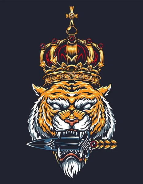 Colorful Vintage Tattoo Concept Cruel Tiger Head Royal Gold Crown Royalty Free Stock Vectors