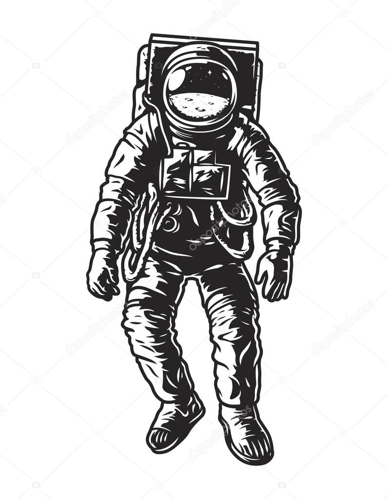 Vintage monochrome astronaut concept in space suit isolated vector illustration
