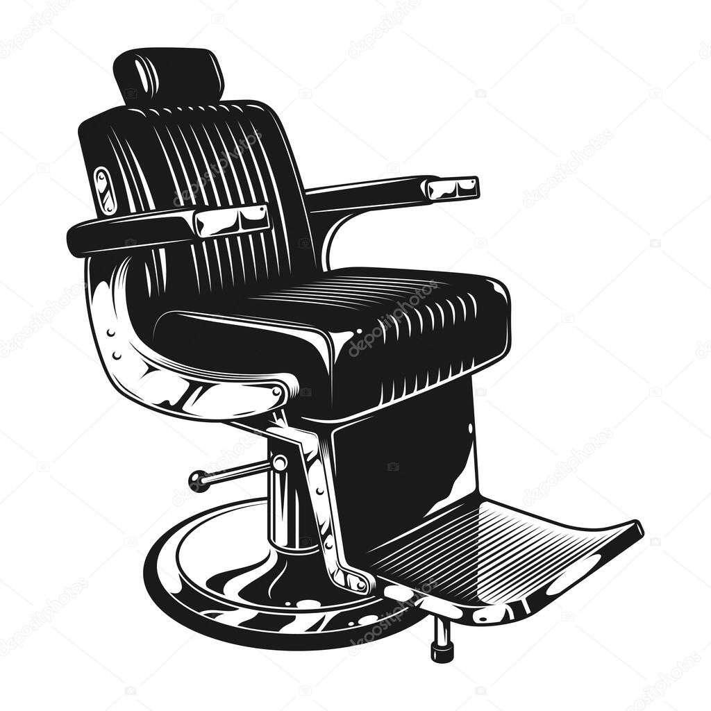 Vintage barbershop modern chair template in monochrome style isolated vector illustration