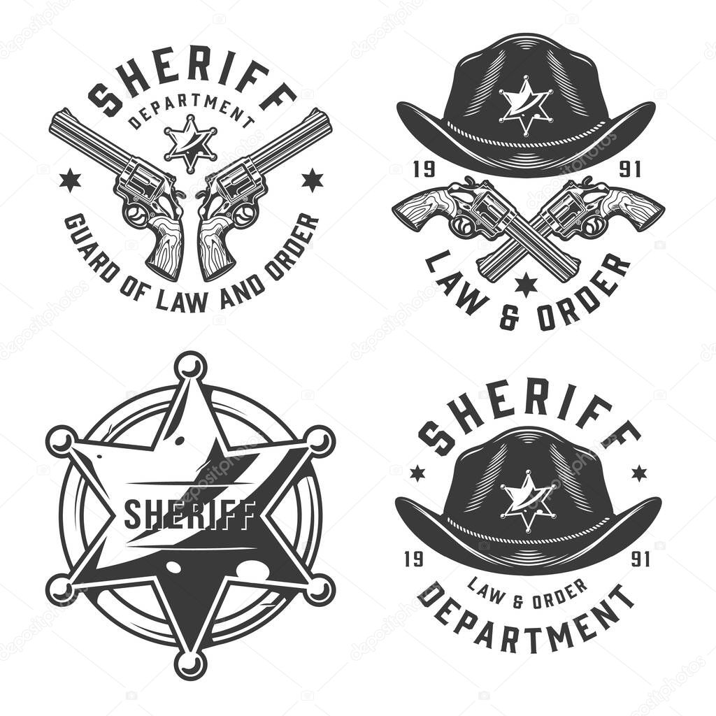 Monochrome vintage sheriff emblems. Vector illustration set