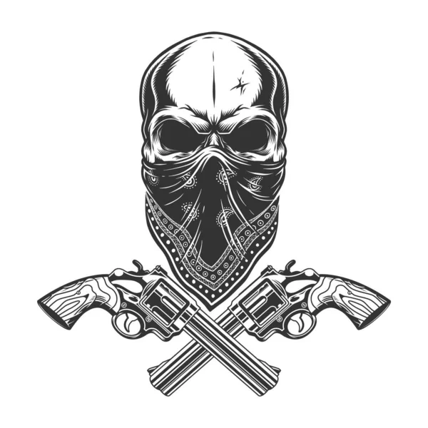 Concepto Criminal Monocromo Vintage Con Cráneo Bandana Pistolas Cruzadas Ilustración — Vector de stock