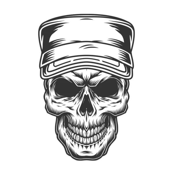 Cráneo Gorra Militar Estilo Monocromo Vintage Ilustración Vectorial Aislada — Vector de stock