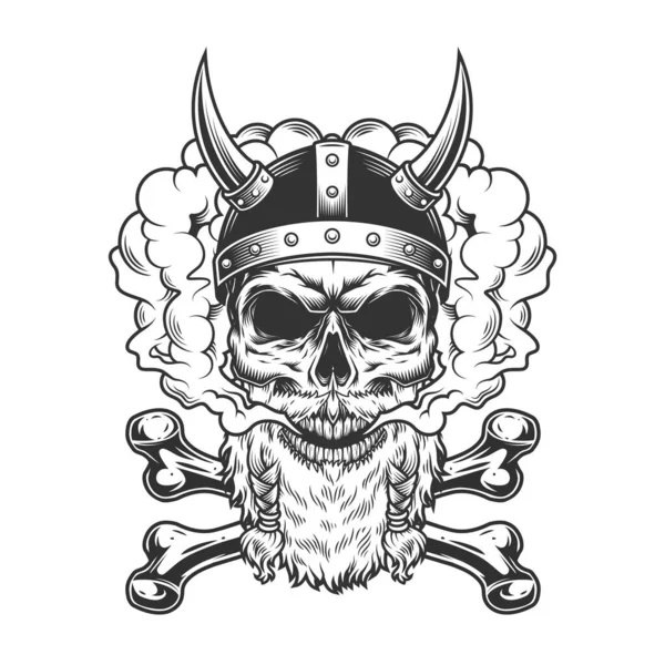 Crâne Viking Barbu Moustachu Croisés Dans Nuage Fumée Dans Une — Image vectorielle