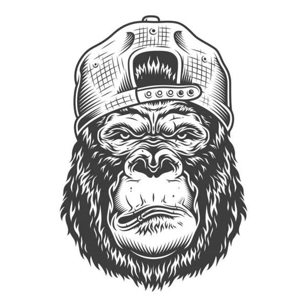 Gorilas Serios Estilo Monocromo Gorra Ilustración Vectorial — Vector de stock