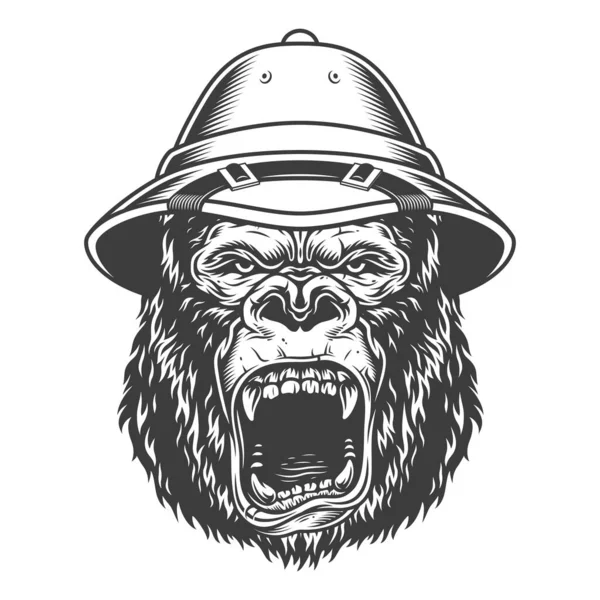 愤怒的大猩猩以单色的方式在 Safari 矢量复古插图 — 图库矢量图片