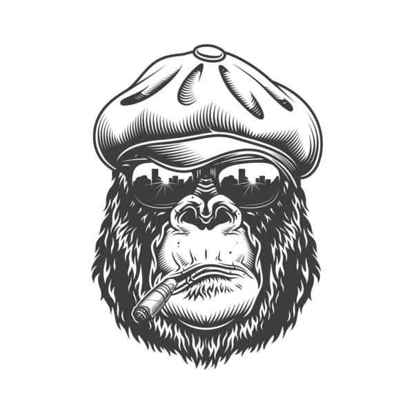 Gorilla Head Monochrome Style Tweed Hat Vector Illustration — Stock Vector