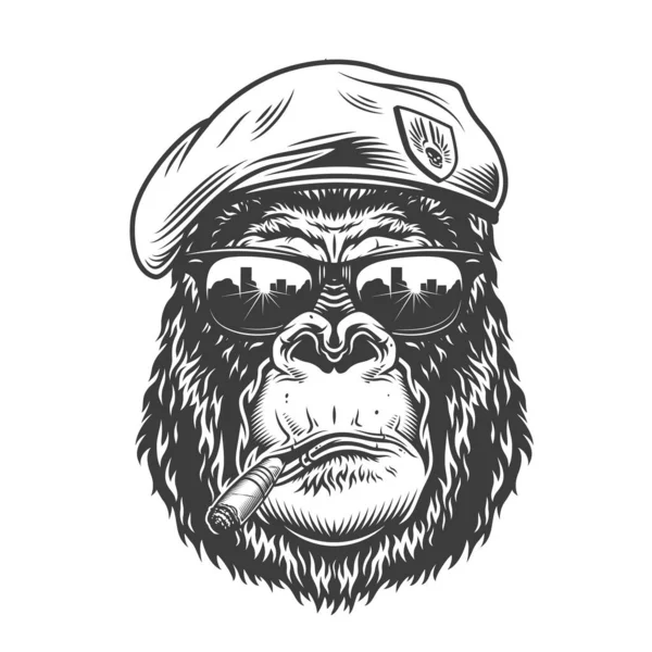 Gorilla Huvud Monokrom Stil Basker Vektorillustration — Stock vektor