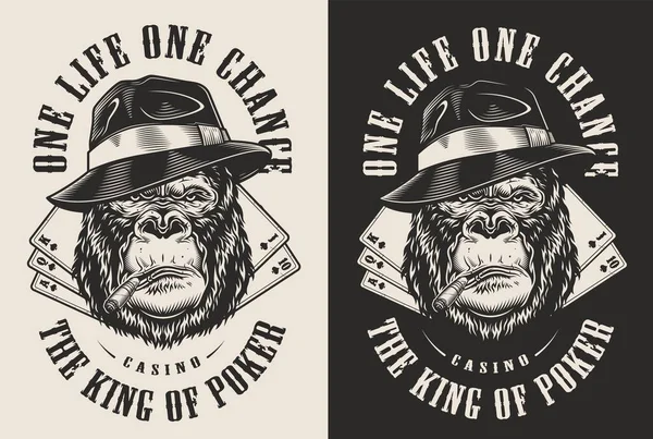 Camiseta Estampada Con Concepto Gángster Gorila Sombrero Fedora Ilustración Vectorial — Archivo Imágenes Vectoriales