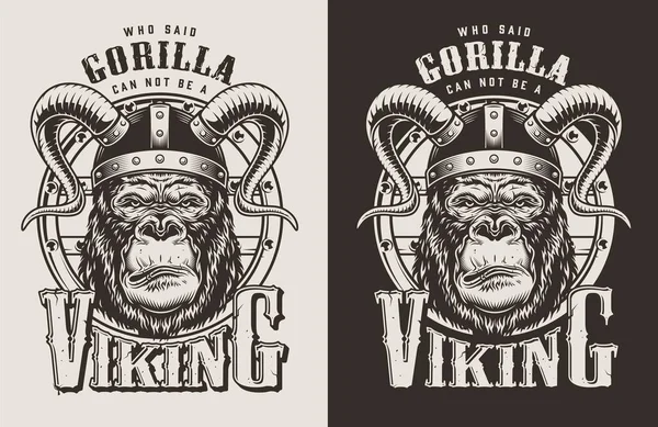 Camiseta Impresión Con Concepto Viking Gorila Ilustración Vector — Archivo Imágenes Vectoriales