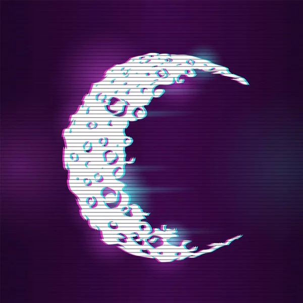 月のアイコンと効果グリッチの概念図 ベクトル デジタル イラストレーション — ストックベクタ