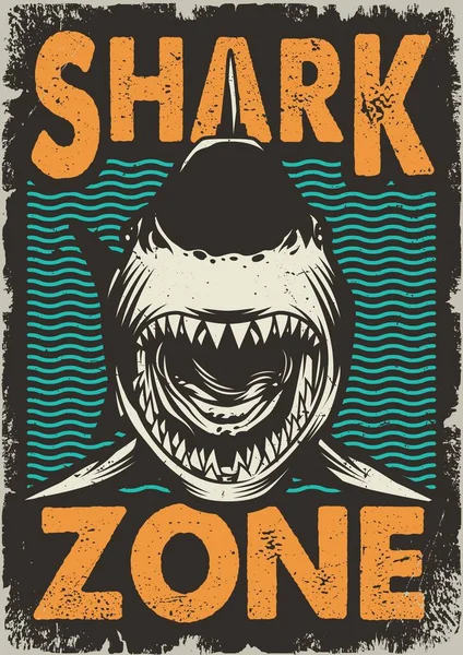 Zona Perigosa Vintage Para Surfar Conceito Com Tubarão Zangado Ondas —  Vetores de Stock