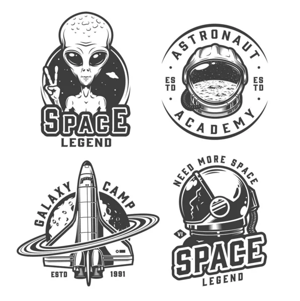 Insignes Spatiaux Monochromes Vintage Sertis Extraterrestres Montrant Surface Lunaire Signe — Image vectorielle