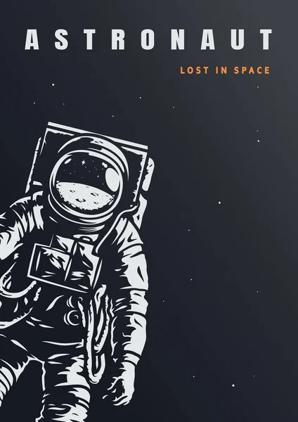 Manifesto Della Galassia Vintage Con Astronauta Nell Illustrazione Del Vettore — Vettoriale Stock