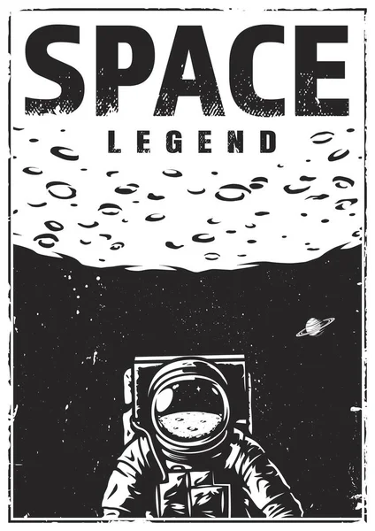 Vintage Monochromes Raumfahrtposter Mit Astronaut Auf Mond Hintergrund Vektorillustration — Stockvektor